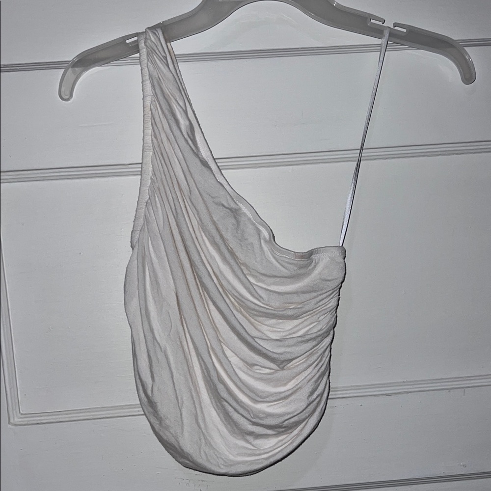 White One-Shoulder Draped Top